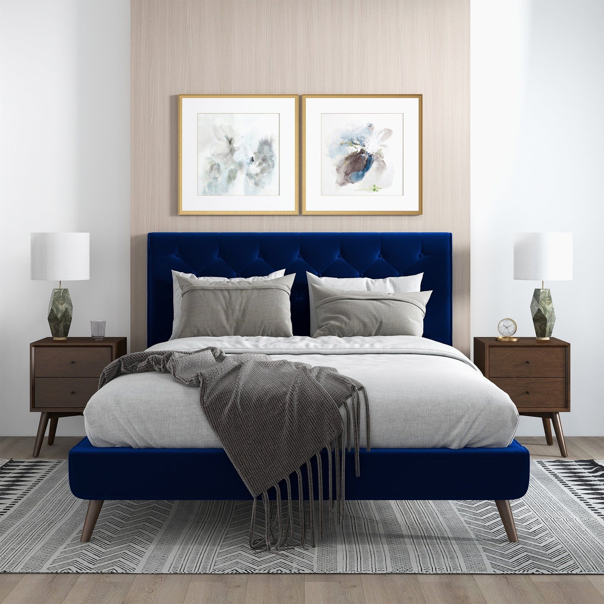 Dillon - Mid-Century Velvet Platform Bed - The Sleep Loft - Online Mattress Showroom NYC