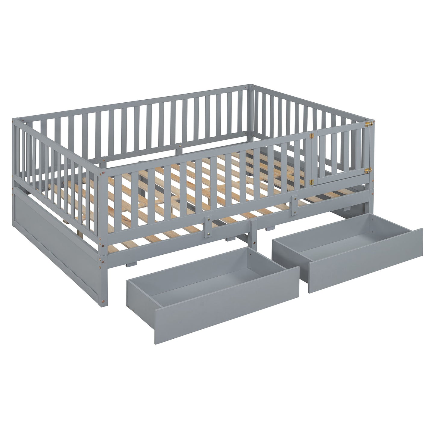 Daybed With Fence Guardrails And 2 Drawers, Split Into Independent Floor Bed & Daybed - The Sleep Loft - Online Mattress Showroom NYC