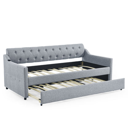 Size Upholstered Daybed With Trundle And USB Charging Armrest - The Sleep Loft - Online Mattress Showroom NYC