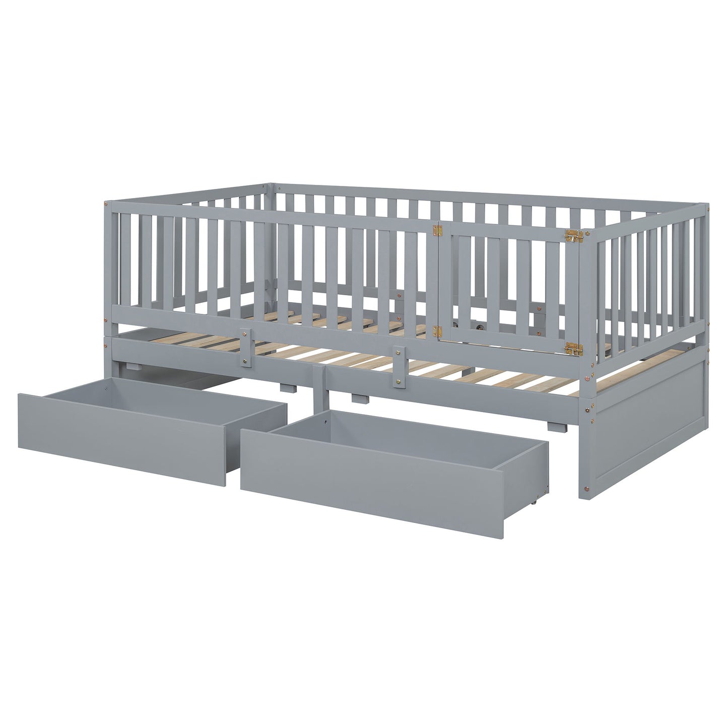 Daybed With Fence Guardrails And 2 Drawers, Split Into Independent Floor Bed & Daybed - The Sleep Loft - Online Mattress Showroom NYC
