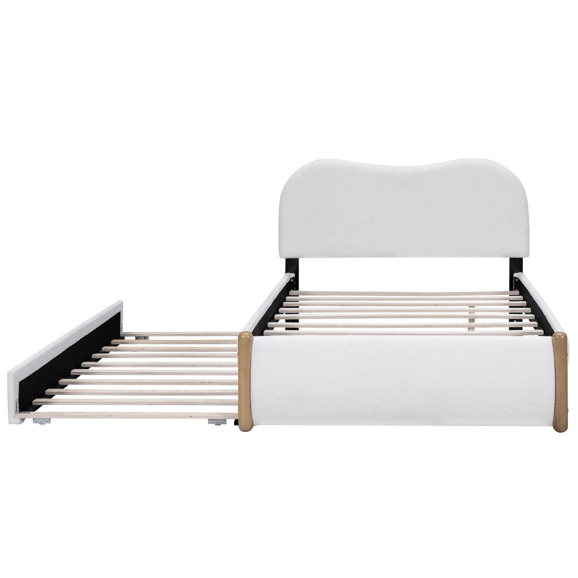 Upholstered Platform Bed With Wood Supporting Feet And Trundle - The Sleep Loft - Online Mattress Showroom NYC