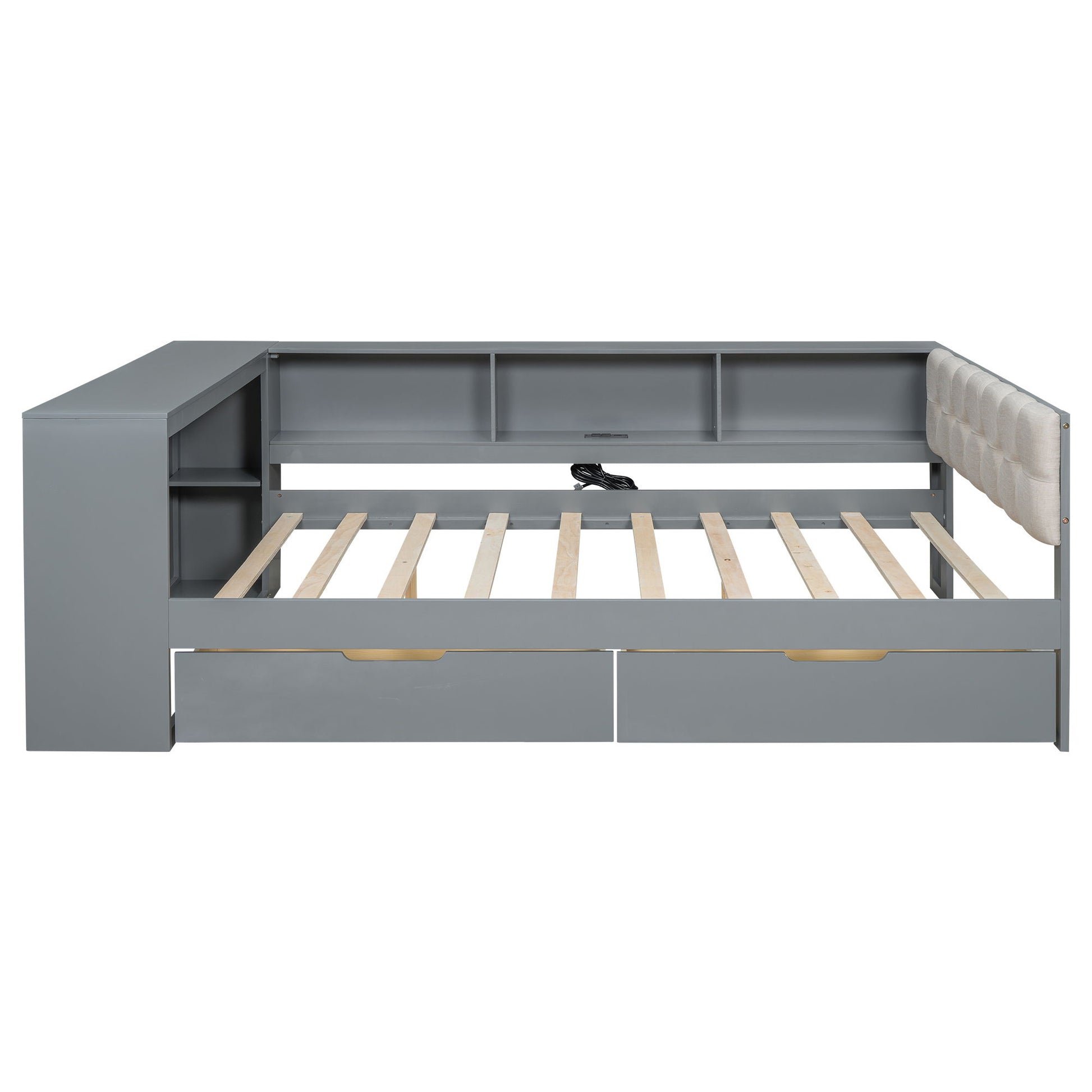 Upholstered Headboard Platform Bed With Storage Shelves, Drawers, Charging Station - The Sleep Loft - Online Mattress Showroom NYC