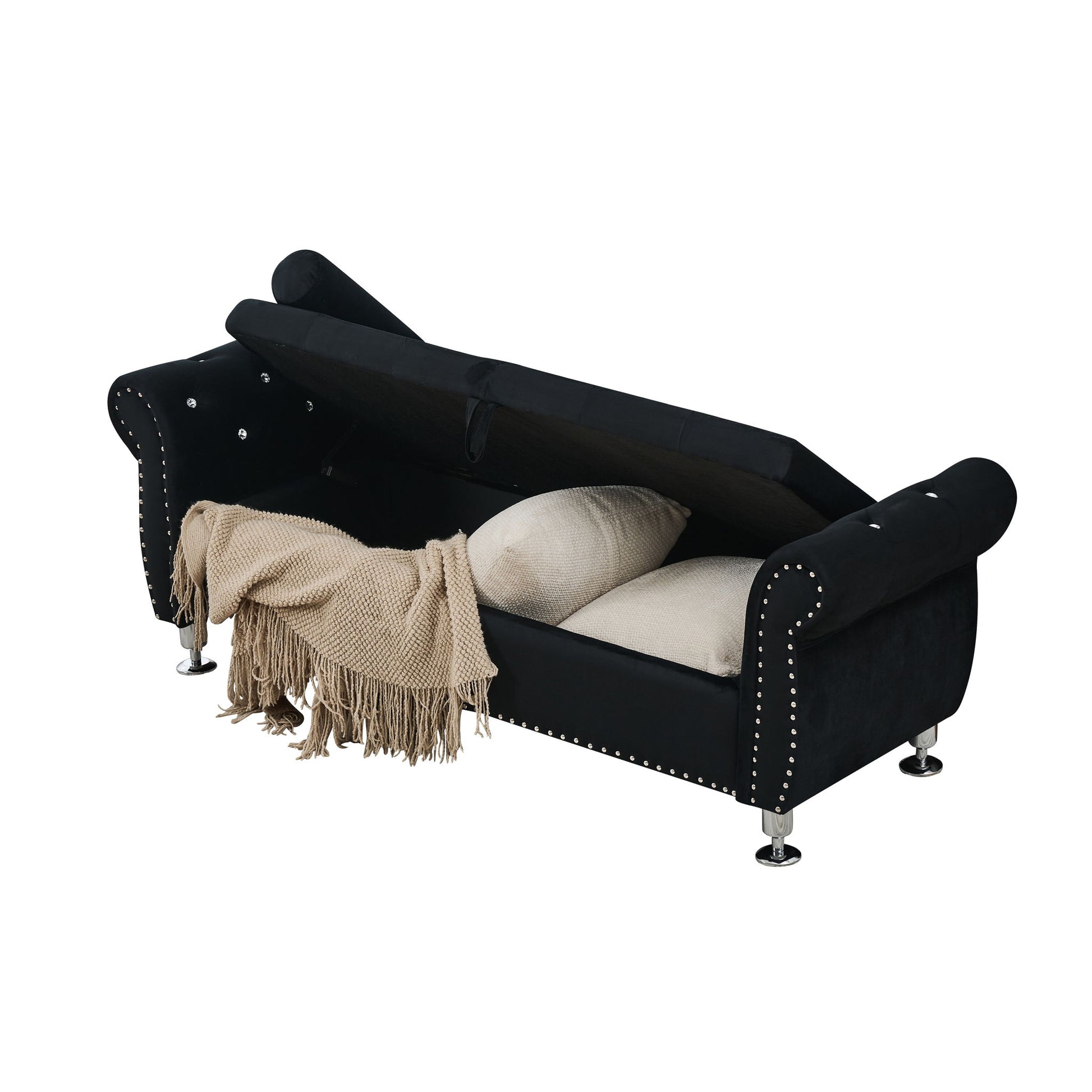 Storage Bench With Crystal Buttons And 1 Pillow For Bedroom - The Sleep Loft - Online Mattress Showroom NYC