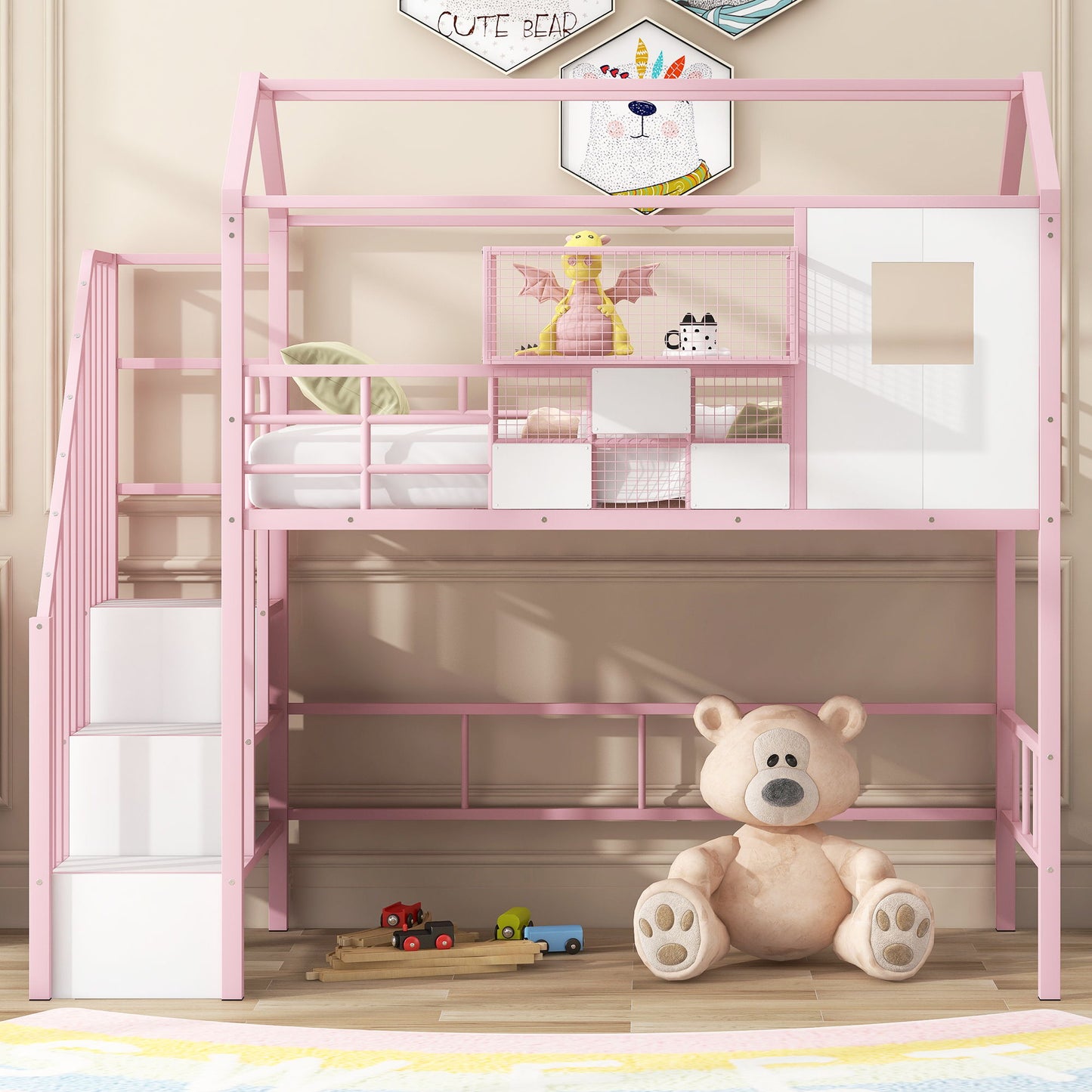 Metal Loft Bed With Roof Design And Storage Box With Guardrails And Integrated Ladder - The Sleep Loft - Online Mattress Showroom NYC