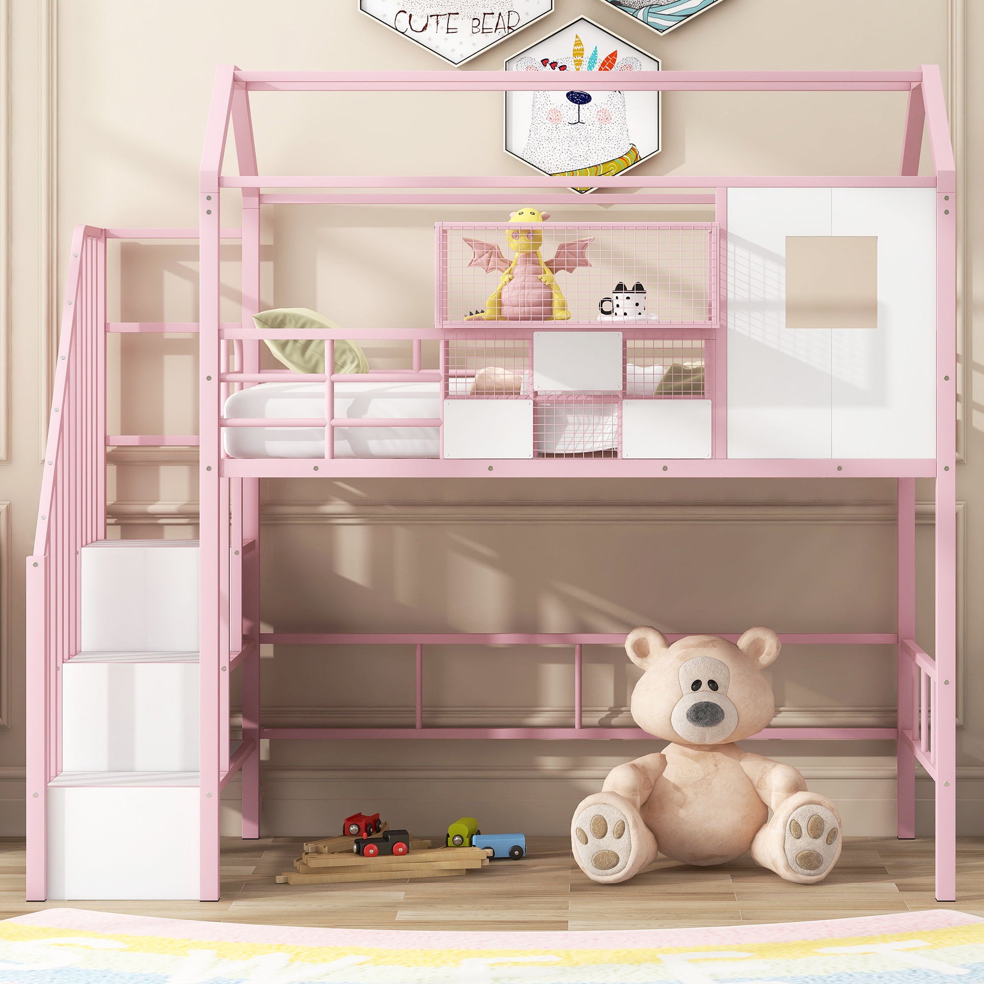 Metal Loft Bed With Roof Design And Storage Box With Guardrails And Integrated Ladder - The Sleep Loft - Online Mattress Showroom NYC