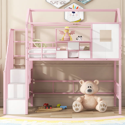 Metal Loft Bed With Roof Design And Storage Box With Guardrails And Integrated Ladder - The Sleep Loft - Online Mattress Showroom NYC