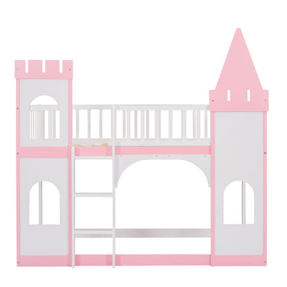 Twin Over Twin Castle Bunk Bed With Ladder - Pink - The Sleep Loft - Online Mattress Showroom NYC