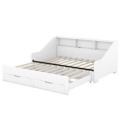 Daybed Frame With Storage Bookcases, 2 Drawers, Charging Station - The Sleep Loft - Online Mattress Showroom NYC