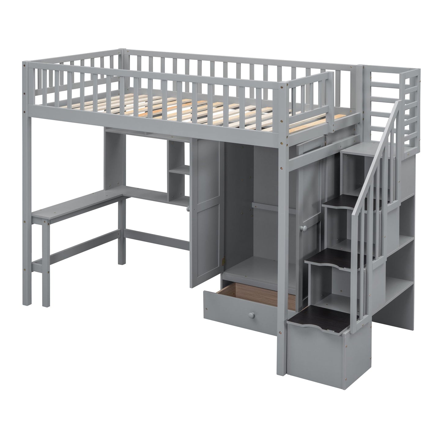 Loft Bed With Bookshelf, Drawers, Desk, And Wardrobe - The Sleep Loft - Online Mattress Showroom NYC