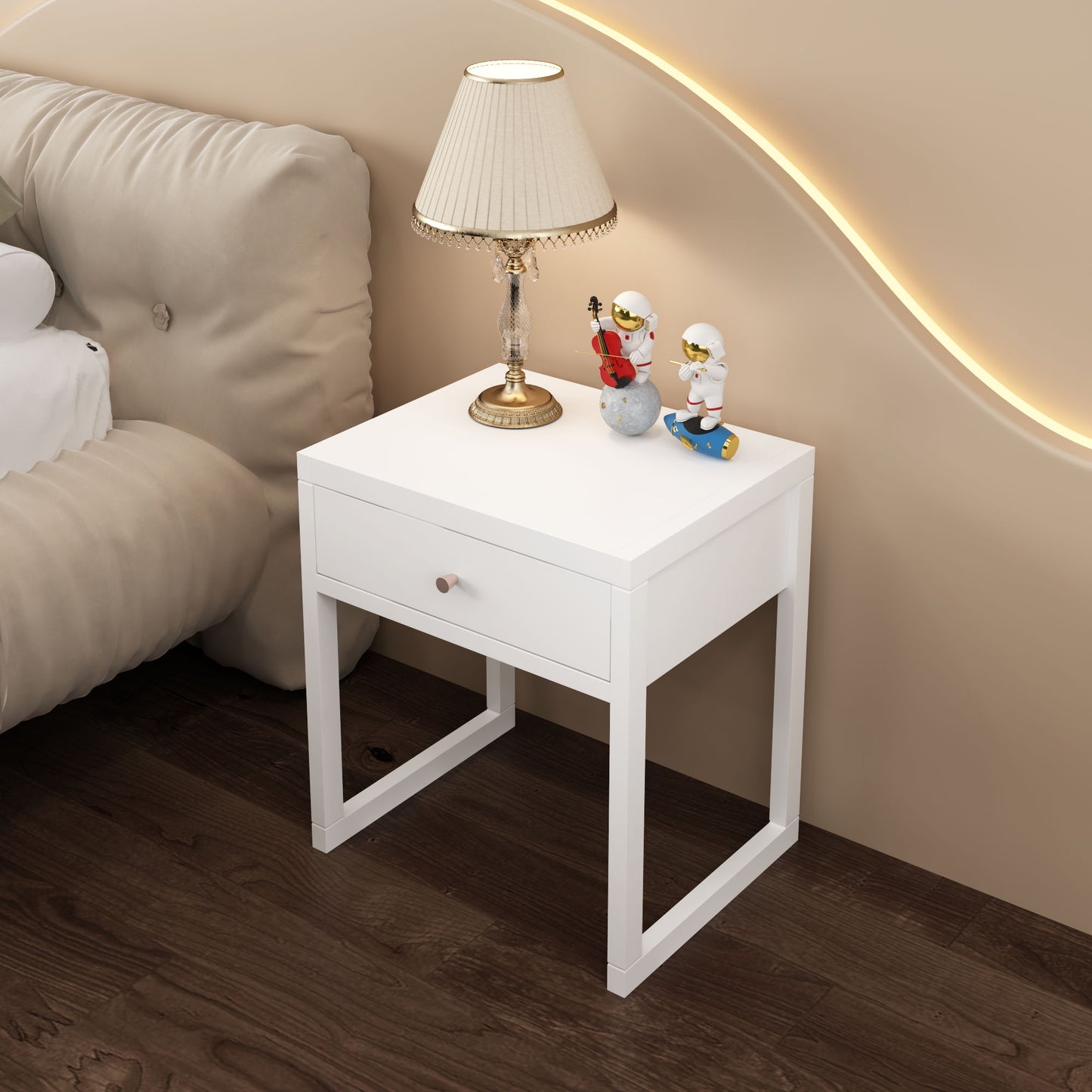 Nightstand With Drawer, Minimalist Bedside Table, Compact End Table For Bedroom - White - The Sleep Loft - Online Mattress Showroom NYC