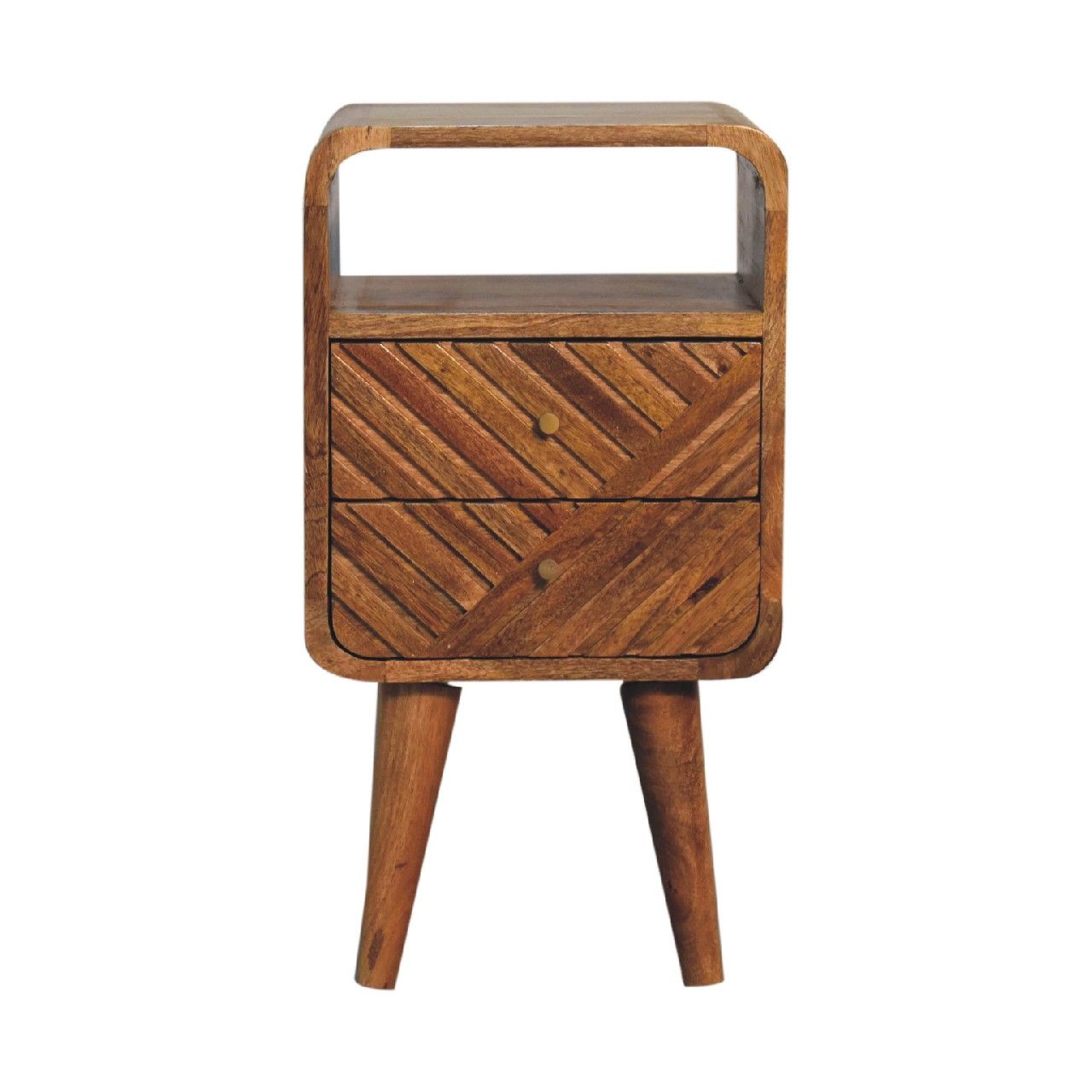 Lille - Mini Curved Nightstand - Oak - The Sleep Loft - Online Mattress Showroom NYC
