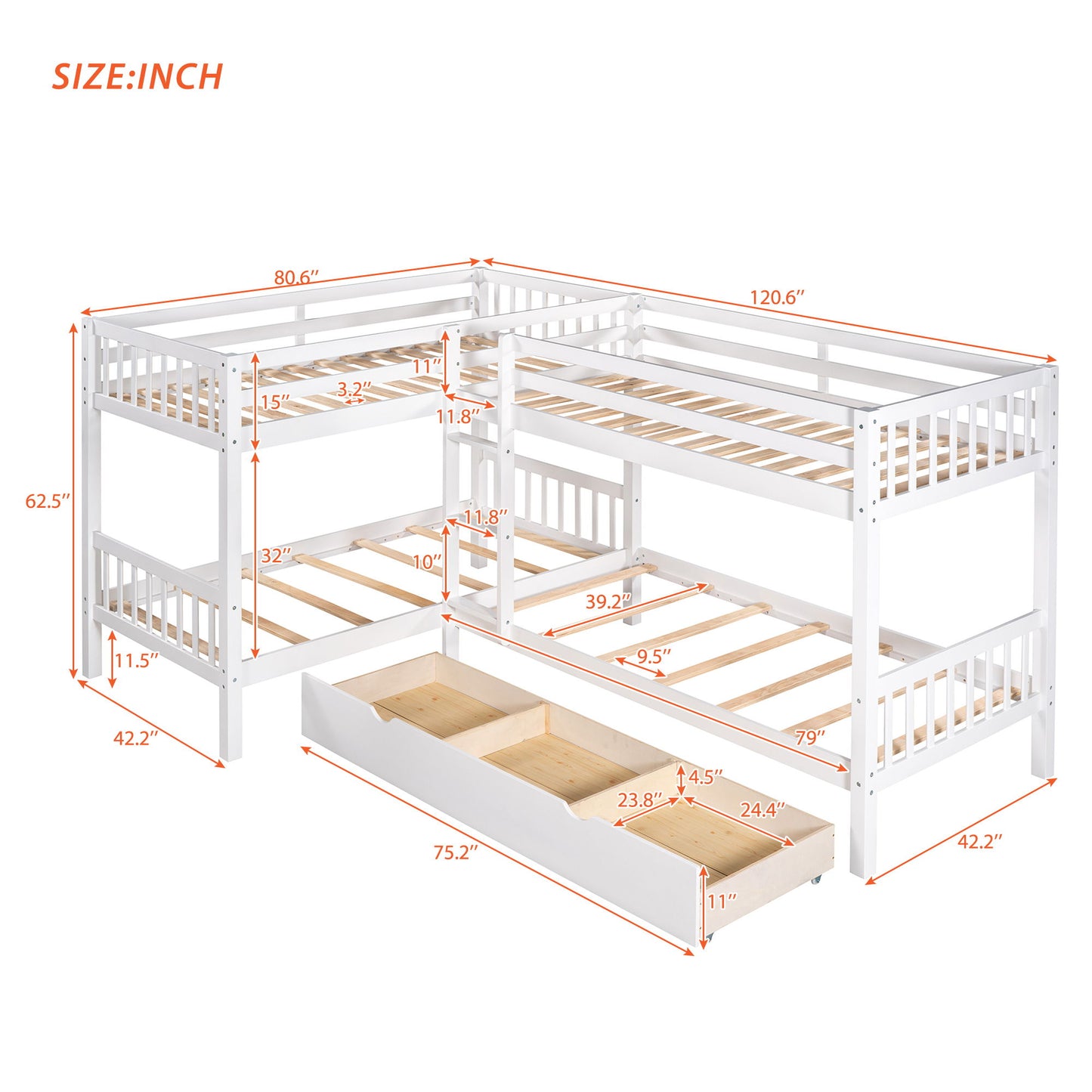 L Shaped Bunk Bed With Drawers - The Sleep Loft - Online Mattress Showroom NYC
