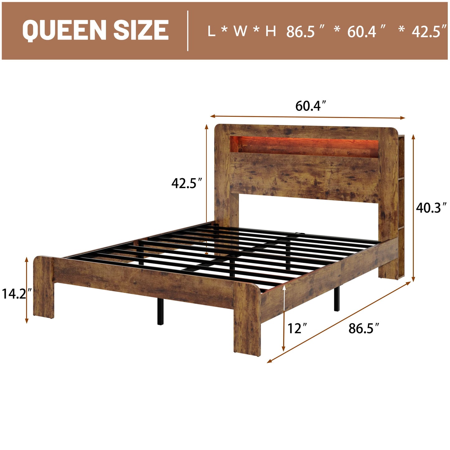 Wood Platform Bed Frame With Storage LED Light Headboard & USB - The Sleep Loft - Online Mattress Showroom NYC