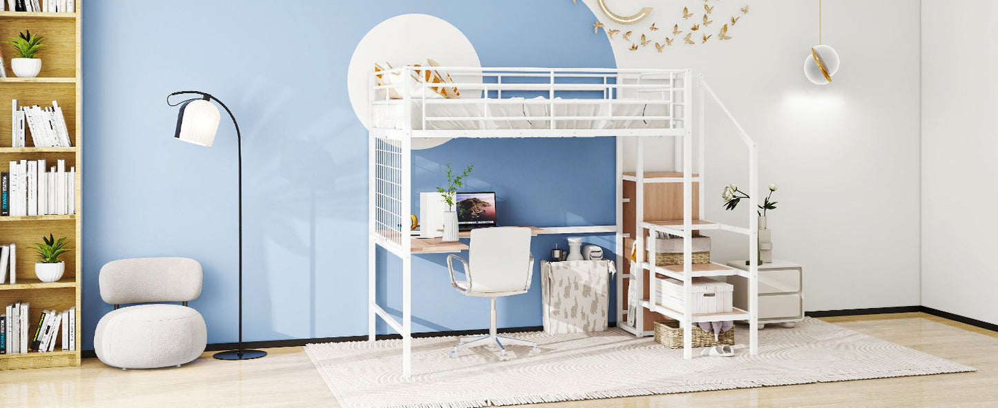 Loft Bed With Desk And Grid, Stylish Frame With Lateral Storage Ladder And Wardrobe - The Sleep Loft - Online Mattress Showroom NYC
