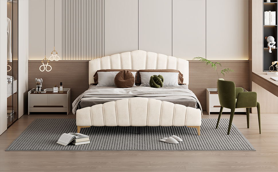 Platform Bed With Thick, Stylish Stripe Decorated Bedboard And Elegant Leg - The Sleep Loft - Online Mattress Showroom NYC