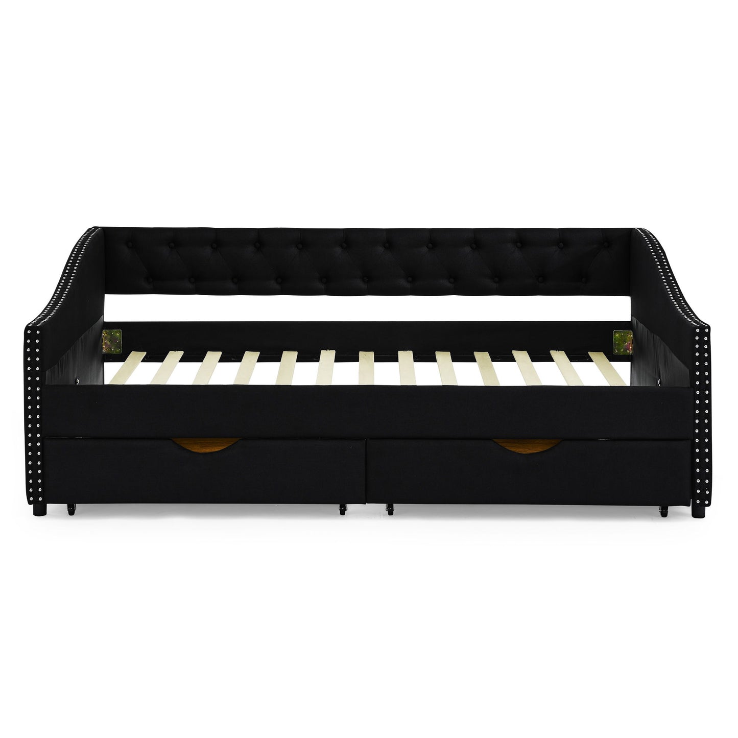 Upholstered Tufted Daybed With 2 Drawers, Waved Arms - The Sleep Loft - Online Mattress Showroom NYC