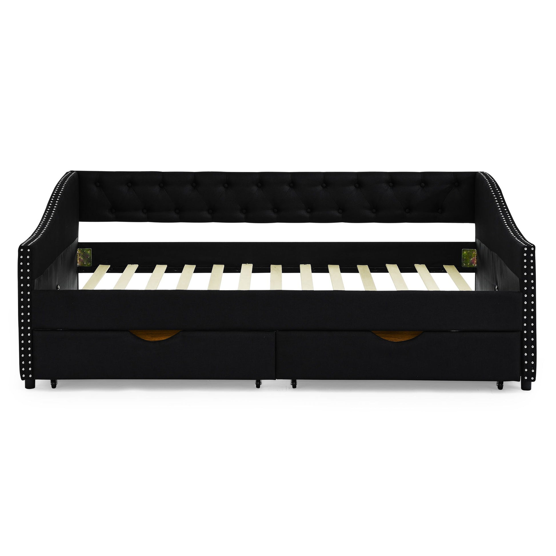 Upholstered Tufted Daybed With 2 Drawers, Waved Arms - The Sleep Loft - Online Mattress Showroom NYC