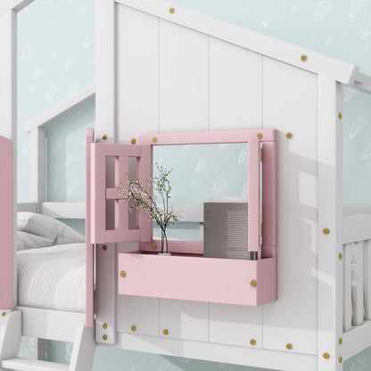 House Bunk Bed With Roof, Window, Window Box, Door, With Safety Guardrails And Ladder - The Sleep Loft - Online Mattress Showroom NYC