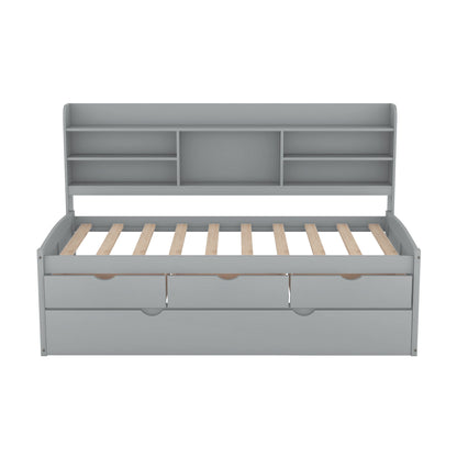 Captain Bed With Built In Bookshelves, 3 Storage Drawers, And Trundle - The Sleep Loft - Online Mattress Showroom NYC
