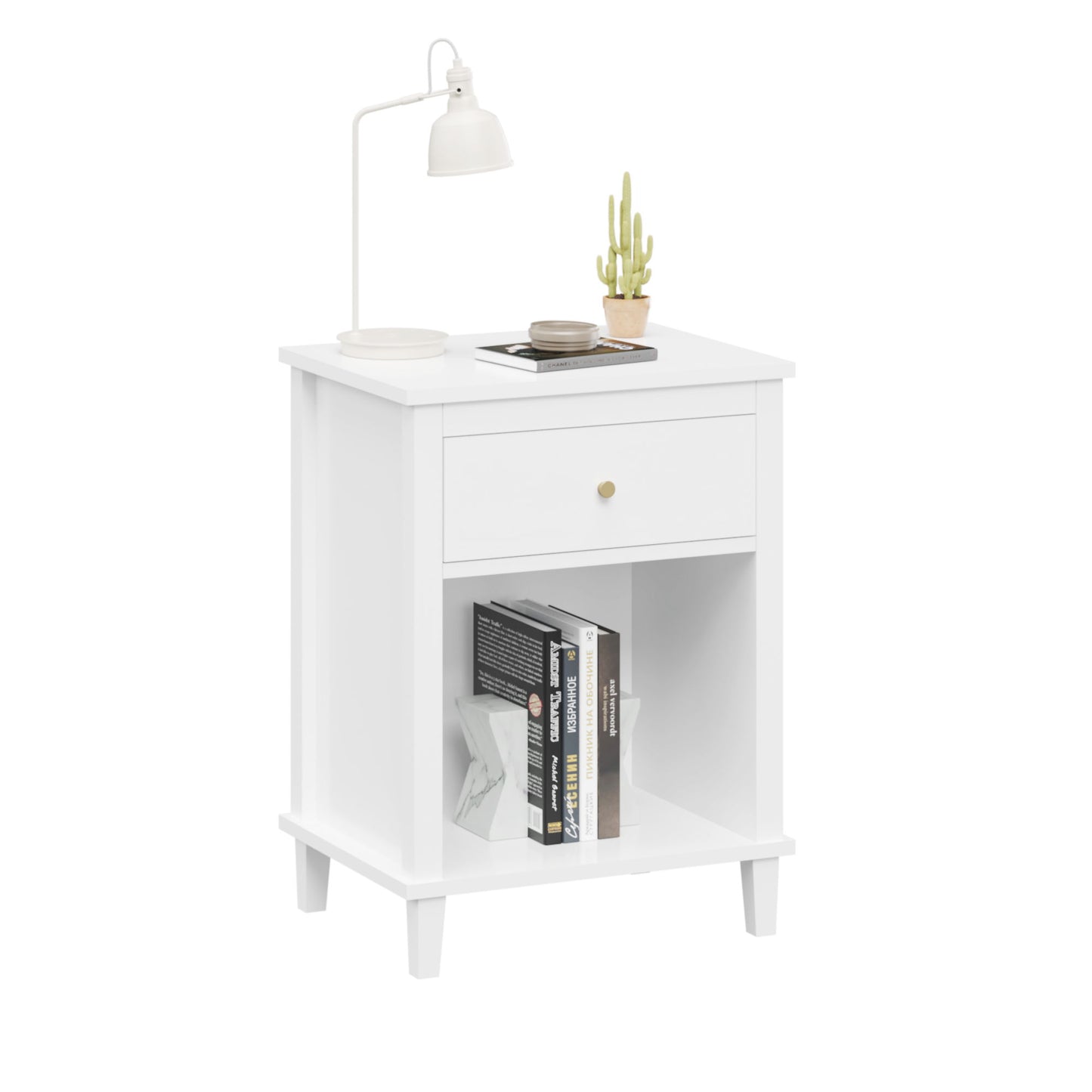 Nightstand & 1 Drawer And 1 Shelf - White - The Sleep Loft - Online Mattress Showroom NYC