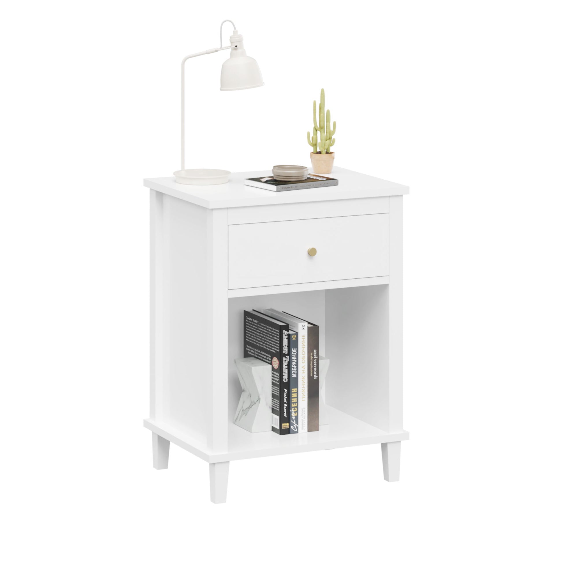 Nightstand & 1 Drawer And 1 Shelf - White - The Sleep Loft - Online Mattress Showroom NYC