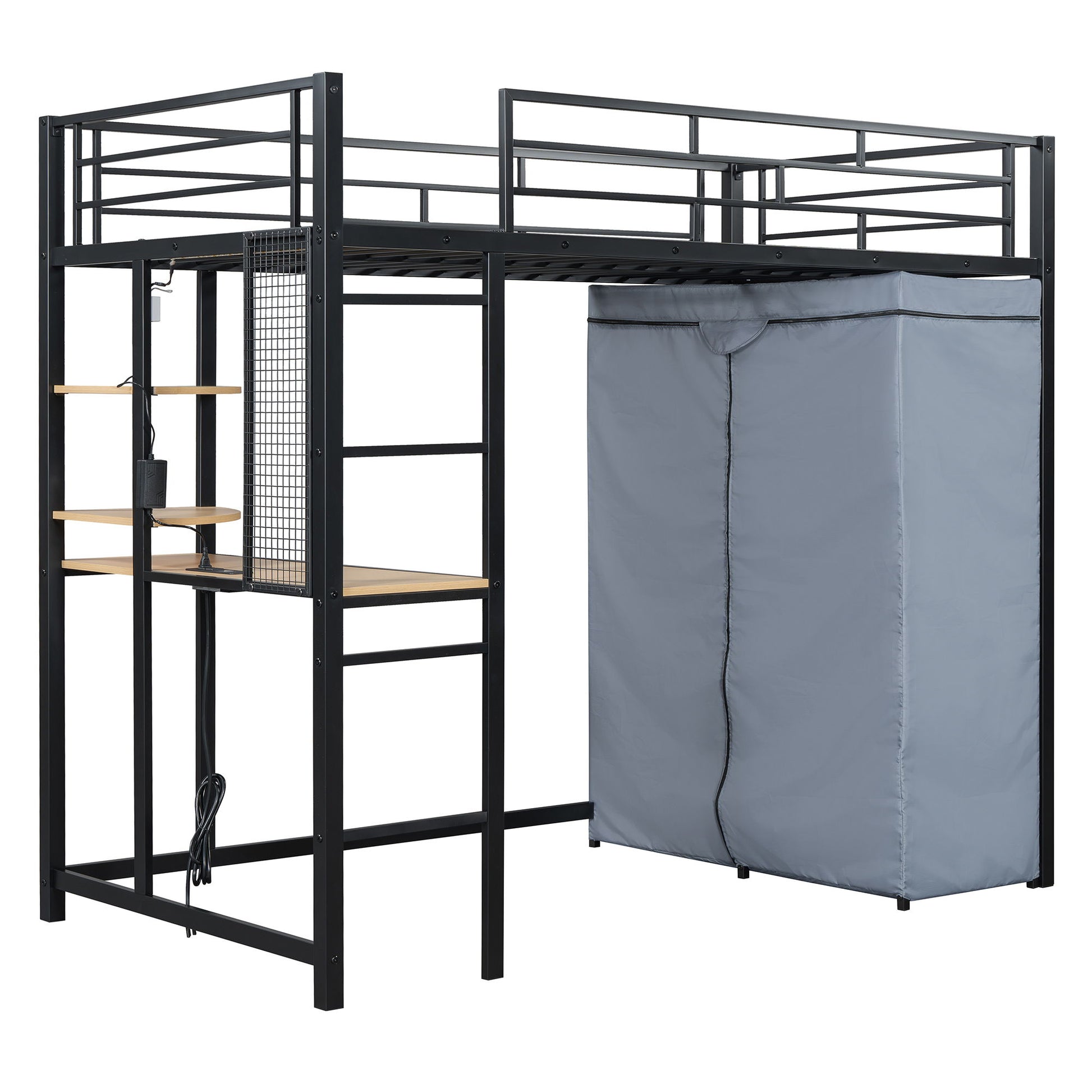 Loft Bed With Desk, Shelves, Power Outlet, LED Light And Wardrobe - The Sleep Loft - Online Mattress Showroom NYC