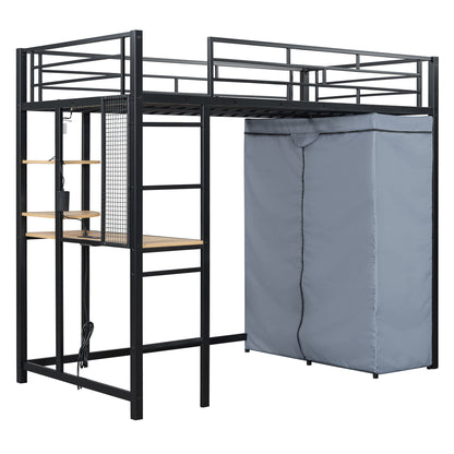 Loft Bed With Desk, Shelves, Power Outlet, LED Light And Wardrobe - The Sleep Loft - Online Mattress Showroom NYC