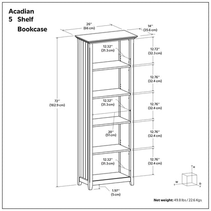 Acadian - 5 Shelf Bookcase, Handcrafted - The Sleep Loft - Online Mattress Showroom NYC