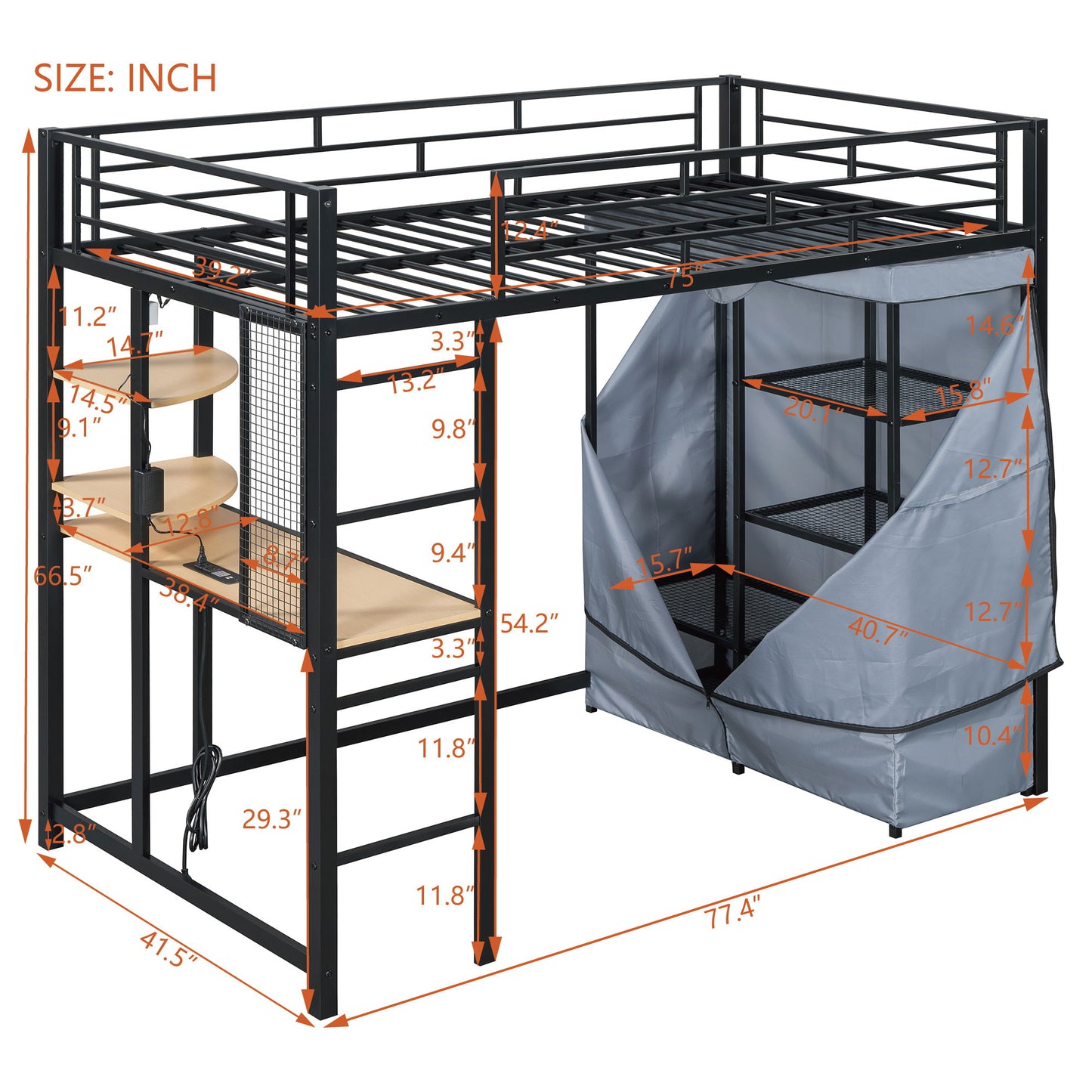 Loft Bed With Desk, Shelves, Power Outlet, LED Light And Wardrobe - The Sleep Loft - Online Mattress Showroom NYC