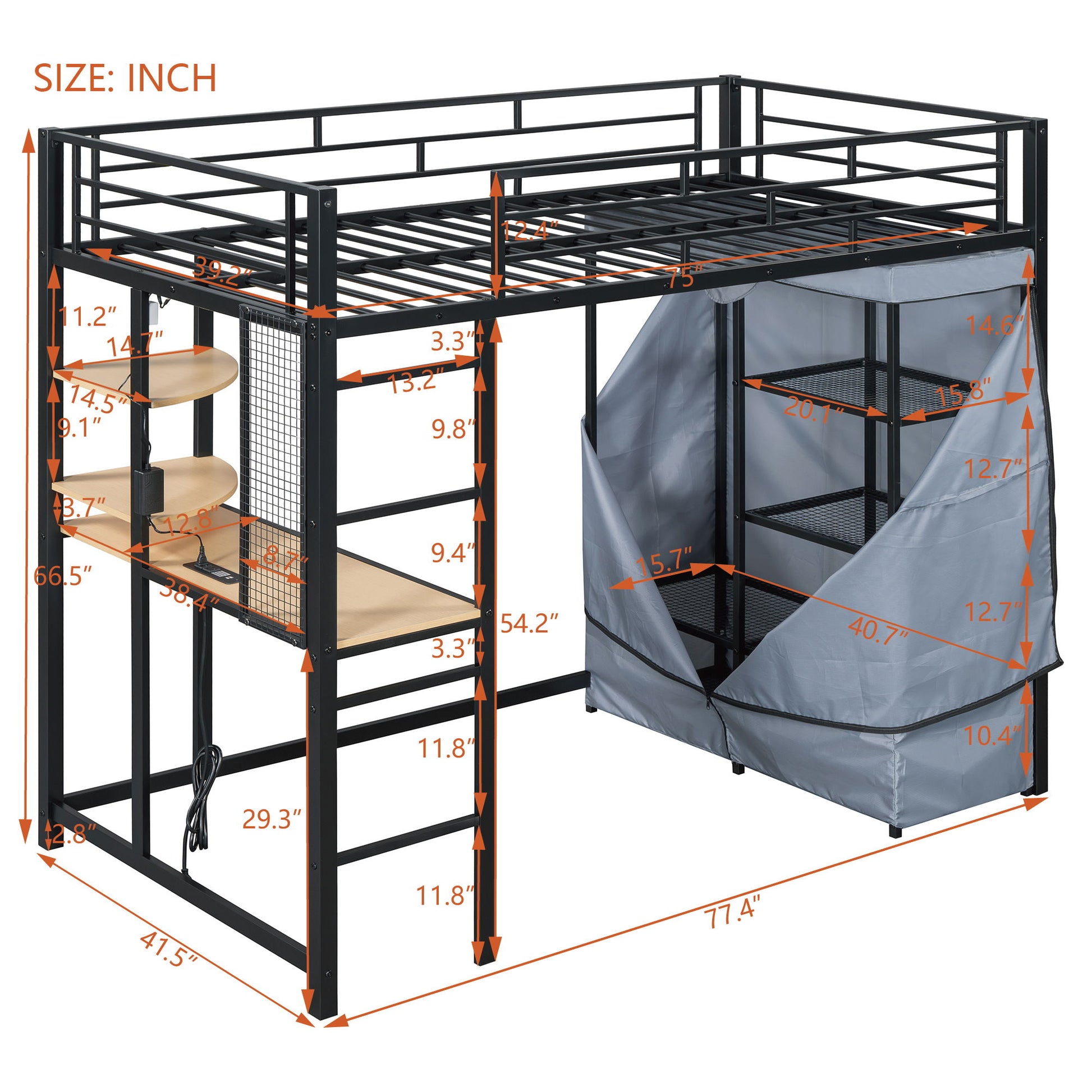 Loft Bed With Desk, Shelves, Power Outlet, LED Light And Wardrobe - The Sleep Loft - Online Mattress Showroom NYC