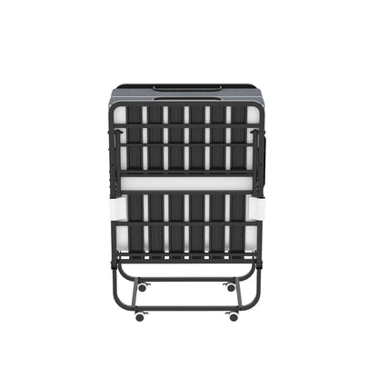 Twin Folding Bed With Memory Foam Mattress, On Wheels, Portable Bed For Adults & Guests - Black - The Sleep Loft - Online Mattress Showroom NYC
