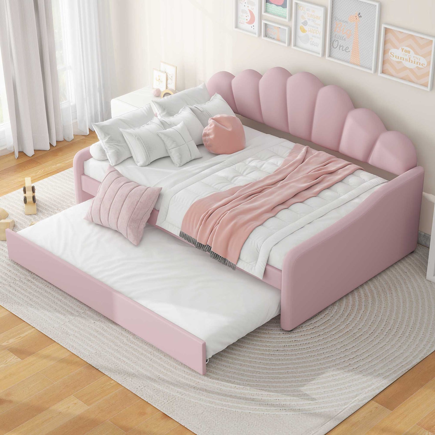 Upholstery Daybed Frame With Shell Shaped Backrest - The Sleep Loft - Online Mattress Showroom NYC