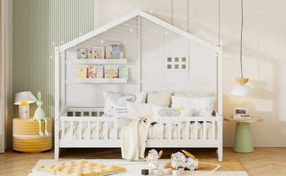 House Bed With Shelves, Window And Sparkling Light Strip On The Roof - The Sleep Loft - Online Mattress Showroom NYC