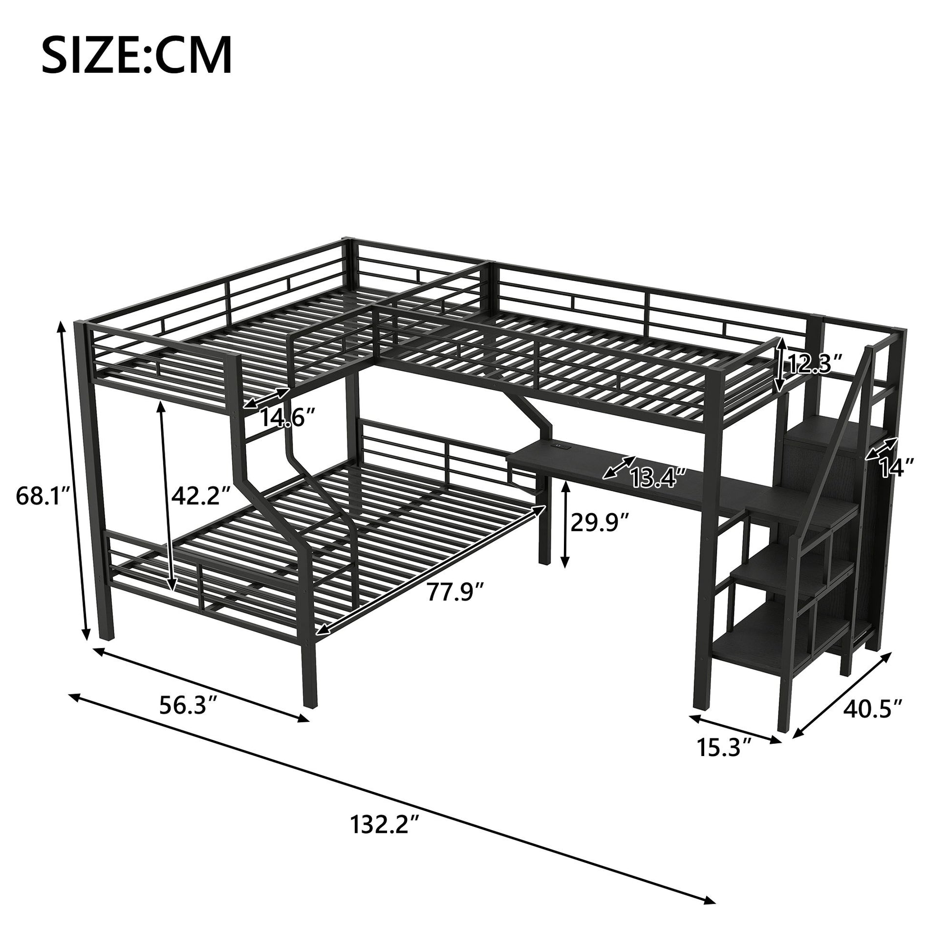 Twin Over Full L Shaped Bunk & Loft Bed With Built-In Wardrobe, Desk, And USB Ports - Black - The Sleep Loft - Online Mattress Showroom NYC