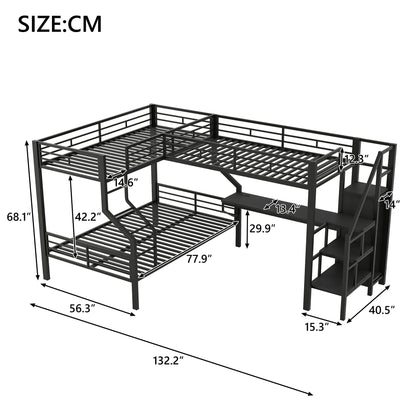 Twin Over Full L Shaped Bunk & Loft Bed With Built-In Wardrobe, Desk, And USB Ports - Black - The Sleep Loft - Online Mattress Showroom NYC