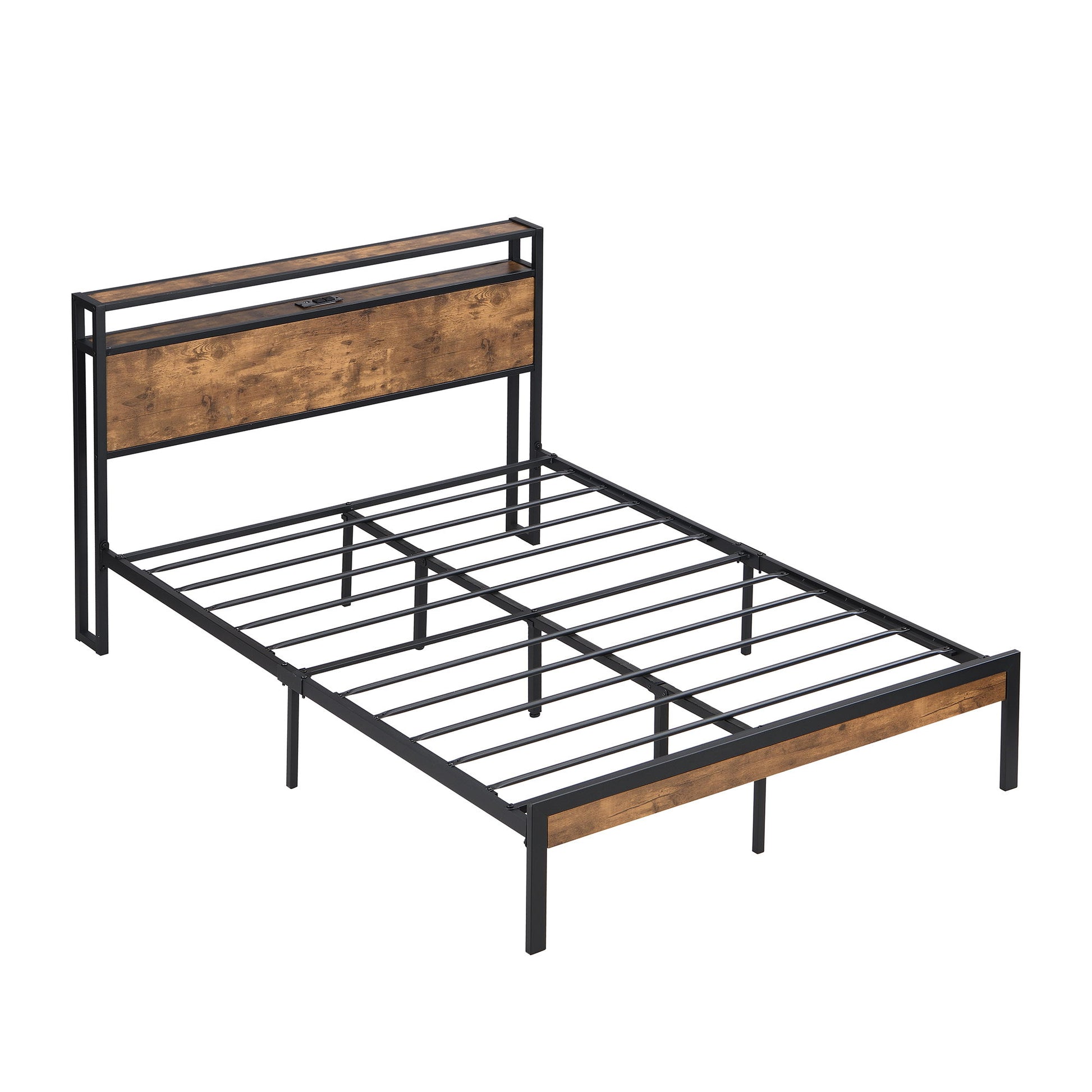 Metal Platform Bed Frame With Wooden Headboard And Footboard With USB Liner, No Box Spring Needed, Under Bed Storage - The Sleep Loft - Online Mattress Showroom NYC
