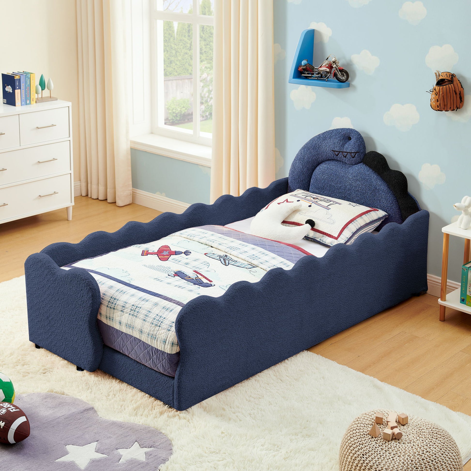 Cute Dinosaur Shaped Bed With Safety Guardrail, Toddler Frame - The Sleep Loft - Online Mattress Showroom NYC