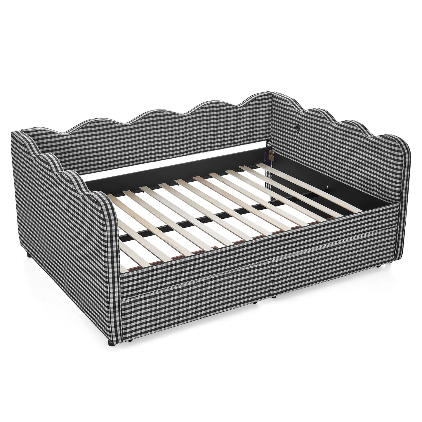 Gingham Daybed With USB Charging Port, Wave-Shaped Design - The Sleep Loft - Online Mattress Showroom NYC
