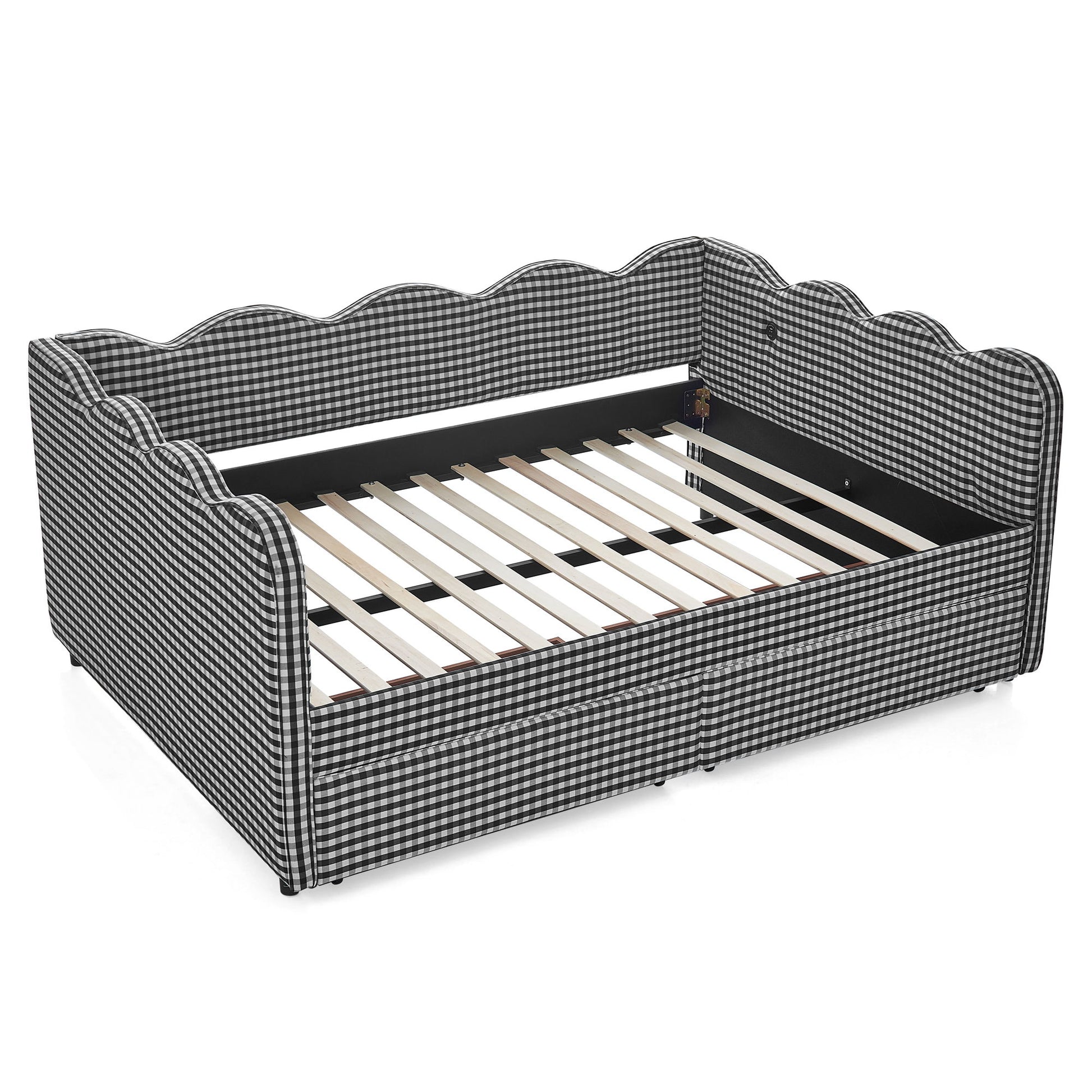 Gingham Daybed With USB Charging Port, Wave-Shaped Design - The Sleep Loft - Online Mattress Showroom NYC