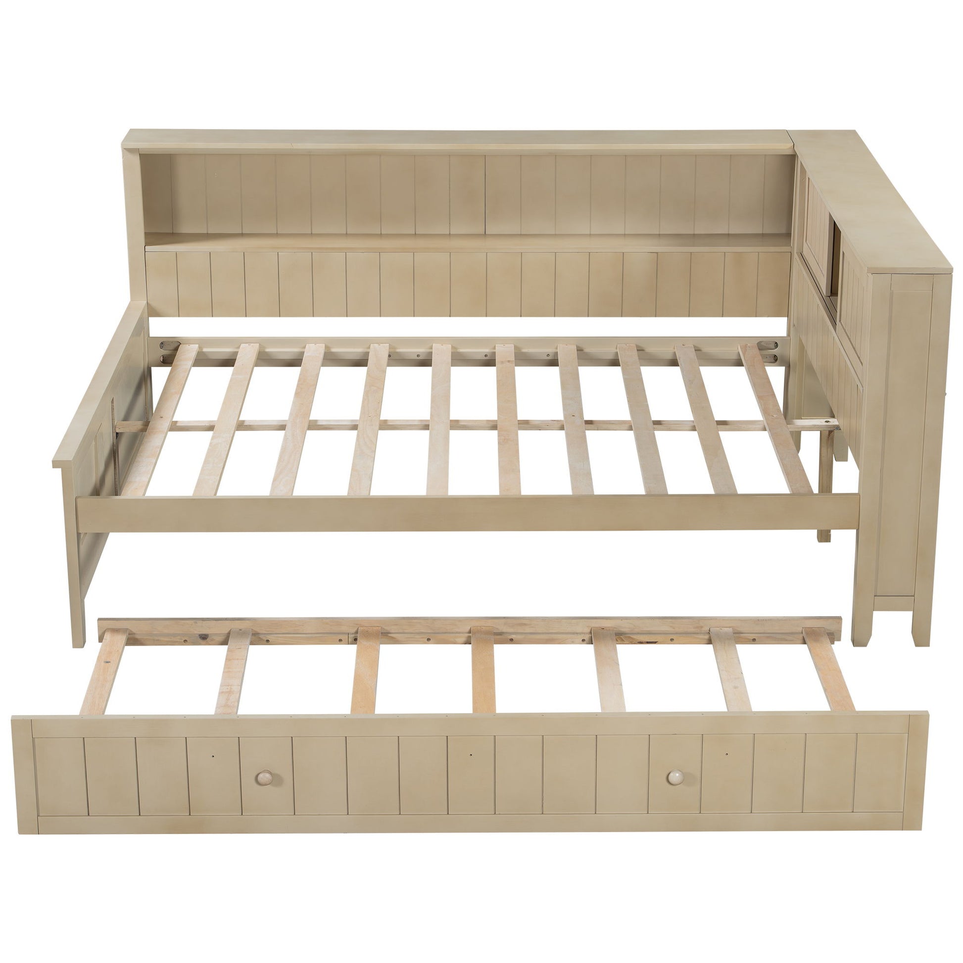 Full Size Daybed With Storage Shelves And Trundle - Ancient White - The Sleep Loft - Online Mattress Showroom NYC