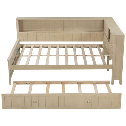 Full Size Daybed With Storage Shelves And Trundle - Ancient White - The Sleep Loft - Online Mattress Showroom NYC