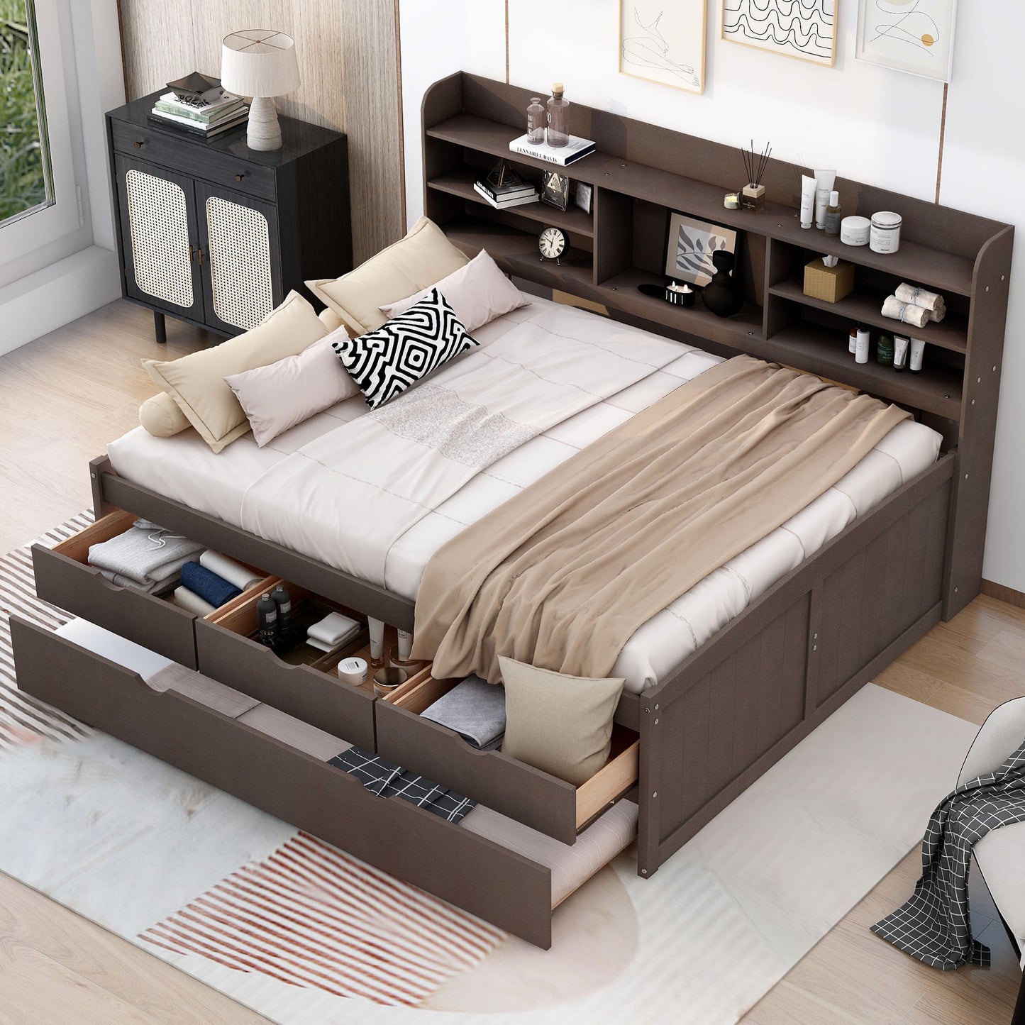 Captain Bed With Built In Bookshelves, 3 Storage Drawers, And Trundle - The Sleep Loft - Online Mattress Showroom NYC