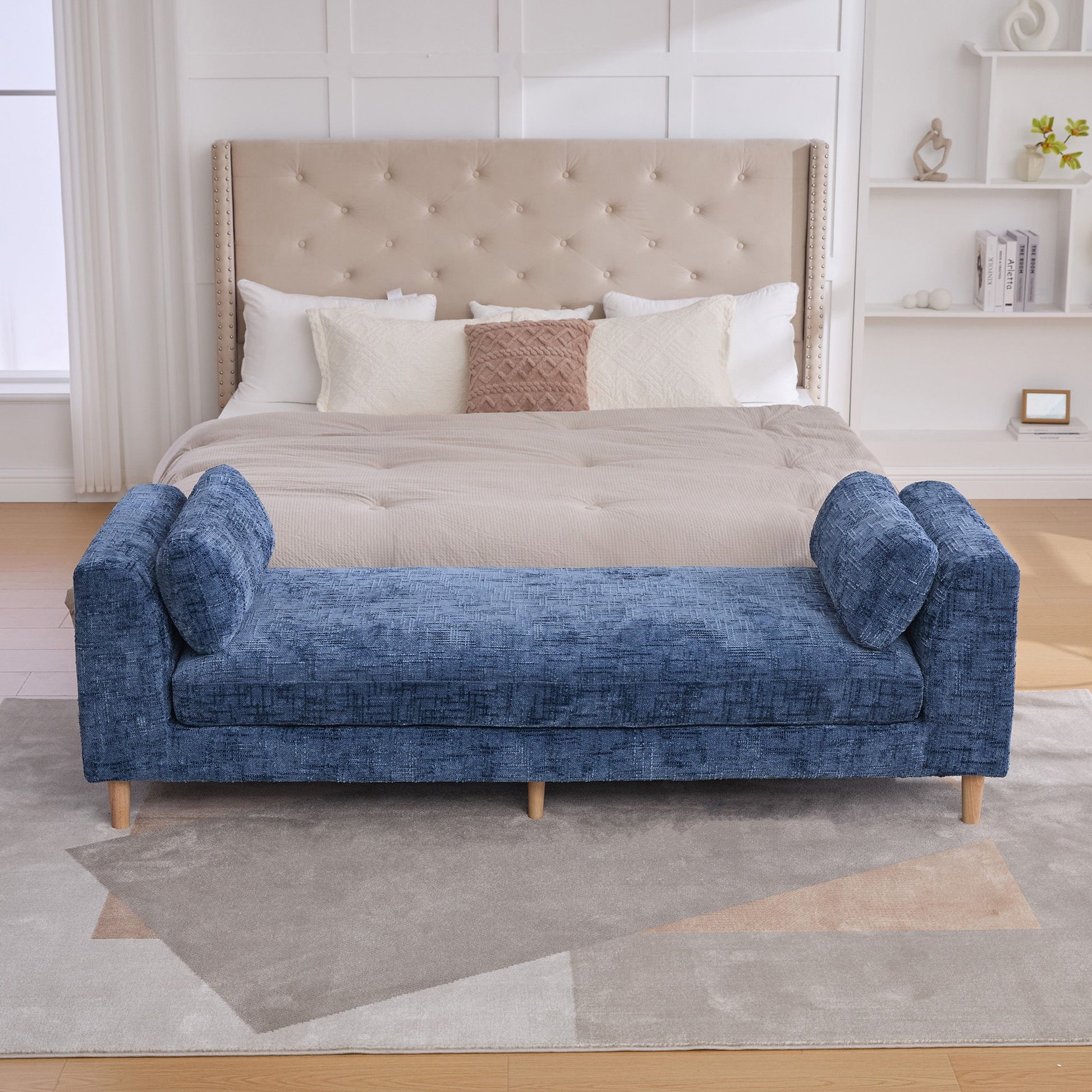 Modern Upholstered End Of Bed Bench With Armrests - The Sleep Loft - Online Mattress Showroom NYC