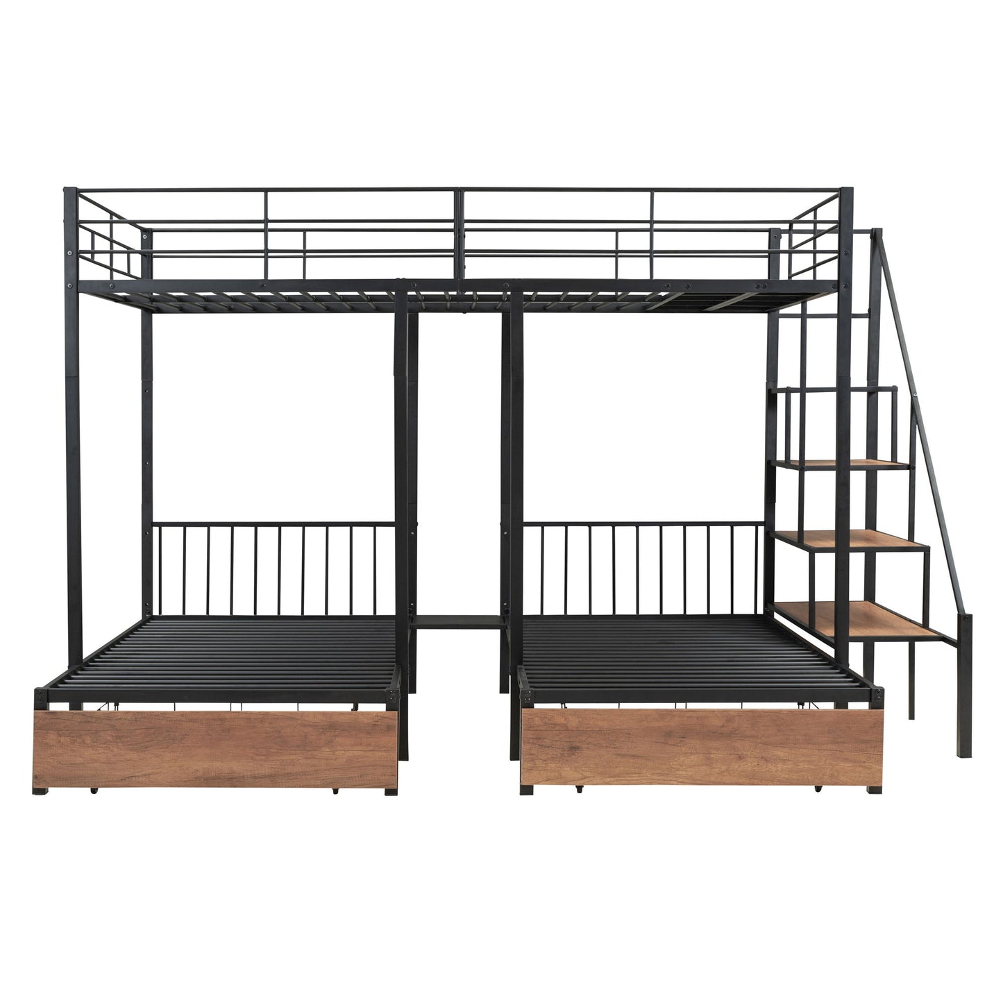 Full Over Twin-Twin Triple Bunk Bed With Drawers And Staircase - Black - The Sleep Loft - Online Mattress Showroom NYC