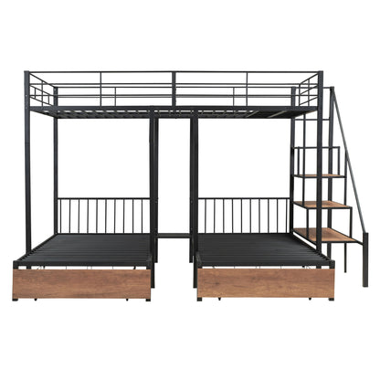 Full Over Twin-Twin Triple Bunk Bed With Drawers And Staircase - Black - The Sleep Loft - Online Mattress Showroom NYC
