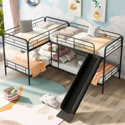 Mission Style Twin Size L-Shaped Bunk Bed With Slide And Ladder - Black - The Sleep Loft - Online Mattress Showroom NYC
