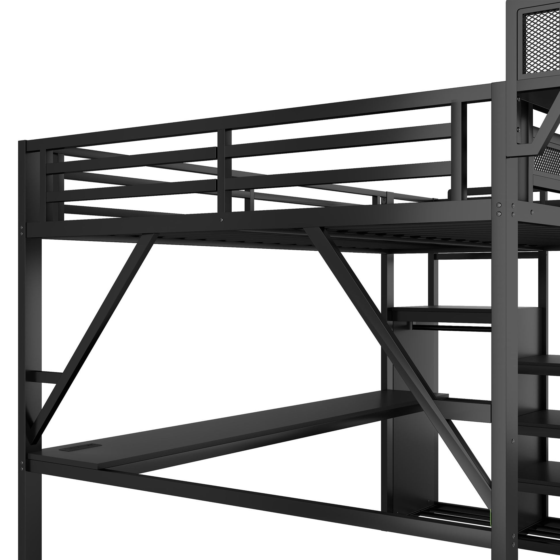 Loft Bed With Desk And Charging Station With Stairs And Light - The Sleep Loft - Online Mattress Showroom NYC