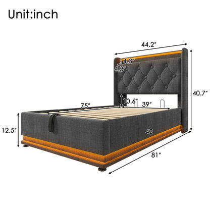 Upholstered Bed, 360 Surround LED Function, Remote Control, Hydraulic Storage Bed With USB, Type-C Charging (Without Mattress) - The Sleep Loft - Online Mattress Showroom NYC