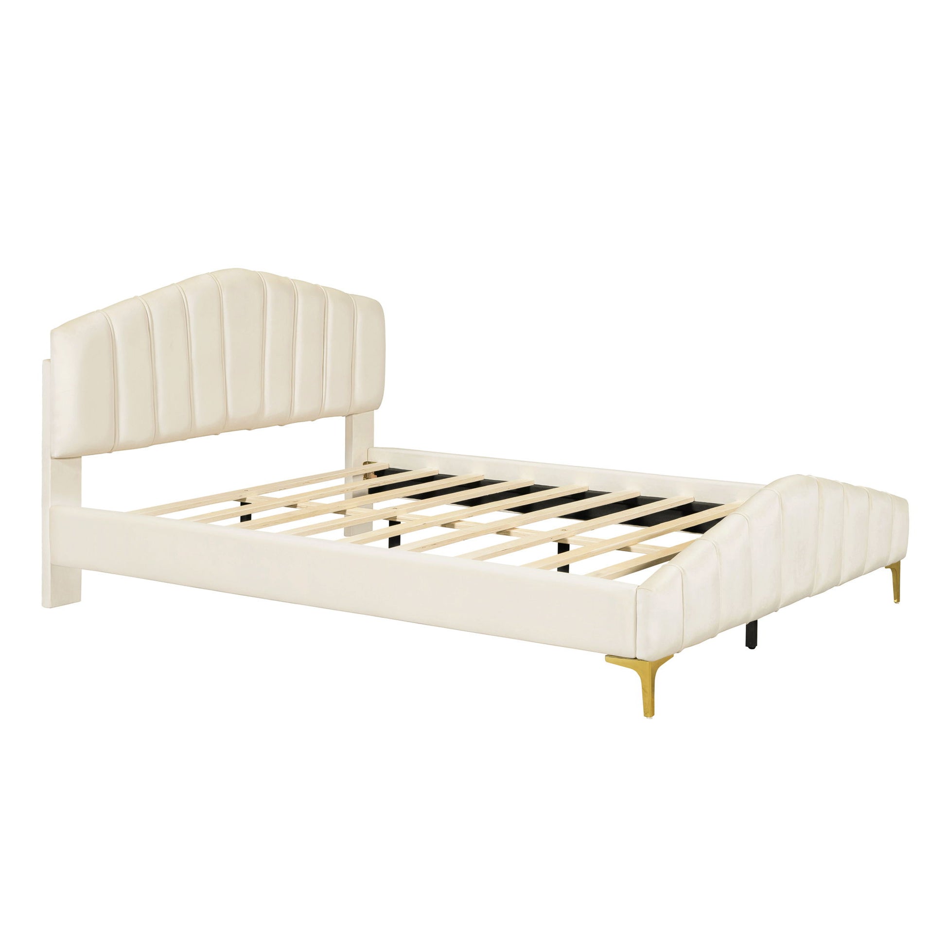 Platform Bed With Thick, Stylish Stripe Decorated Bedboard And Elegant Leg - The Sleep Loft - Online Mattress Showroom NYC