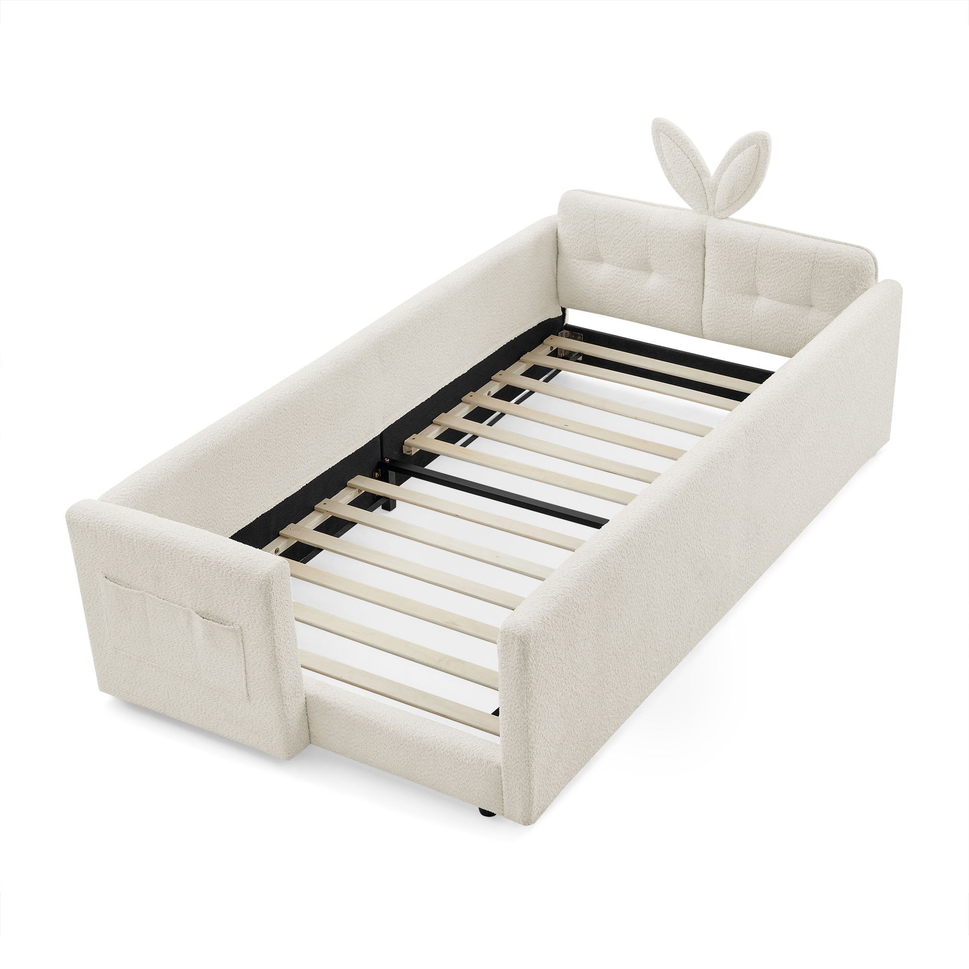Cute Rabbit Ear Upholstered Platform Bed Frame With Safety Rail - The Sleep Loft - Online Mattress Showroom NYC